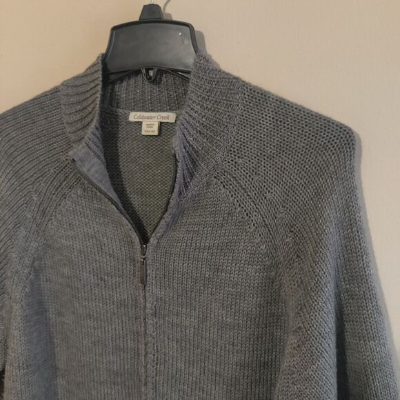 Coldwater Creek Cardigan Sweater Sz L (14-16) Wool Blend Knit Zip Duster Grey - Picture 1 of 8